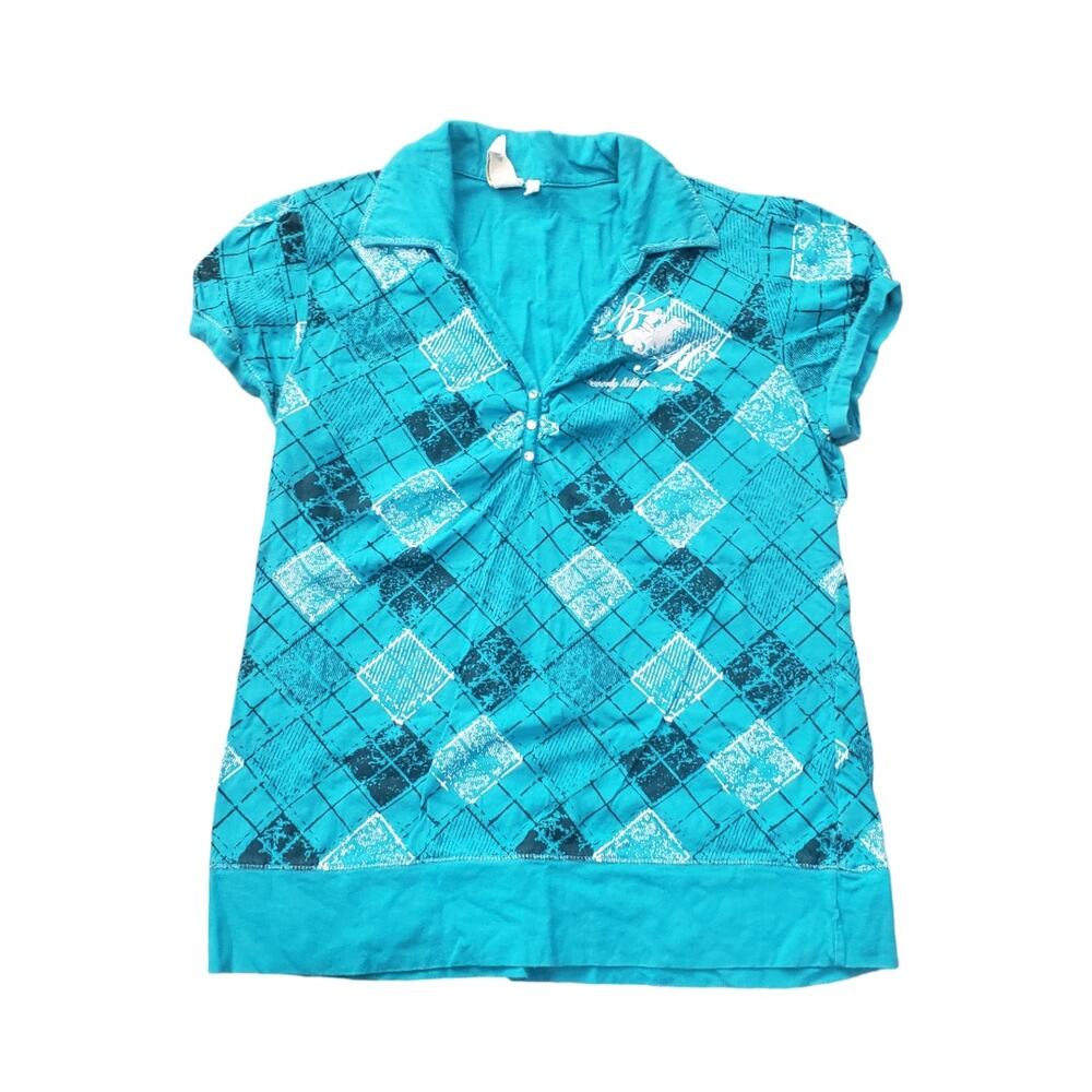 Beverly Hills Polo Club Checked Blue Collared Short Sleeved Shirt